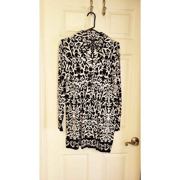Style & Co. Sweater Black White Floral Womens Coat Size Medium - Picture 1 of 7